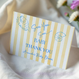 Coastal Yellow Stripes Sea You Soon Baby Shower サンキューカード