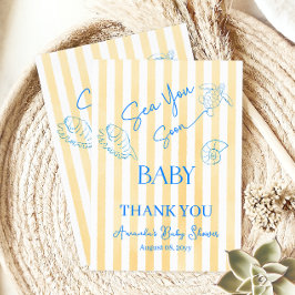 Coastal Yellow Stripes Sea You Soon Baby Shower サンキューカード