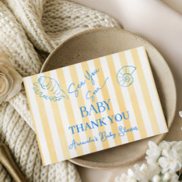 Coastal Yellow Stripes Sea You Soon Baby Shower サンキューカード