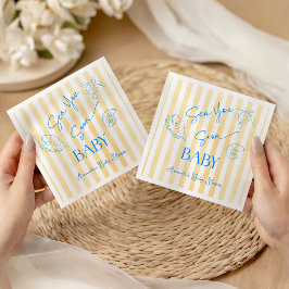 Coastal Yellow Stripes Sea You Soon Baby Shower スタンダードカクテルナプキン