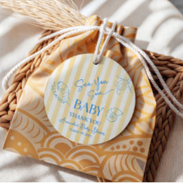 Coastal Yellow Stripes Sea You Soon Baby Shower フェイバータグ