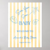 Coastal Yellow Stripes Sea You Soon Baby Shower ポスター (正面)