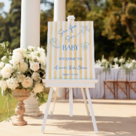 Coastal Yellow Stripes Sea You Soon Baby Shower ポスター