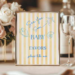 Coastal Yellow Stripes Sea You Soon Baby Shower ポスター