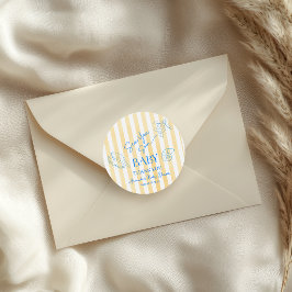 Coastal Yellow Stripes Sea You Soon Baby Shower ラウンドシール
