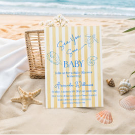 Coastal Yellow Stripes Sea You Soon Baby Shower 招待状