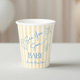 Coastal Yellow Stripes Sea You Soon Baby Shower 紙コップ