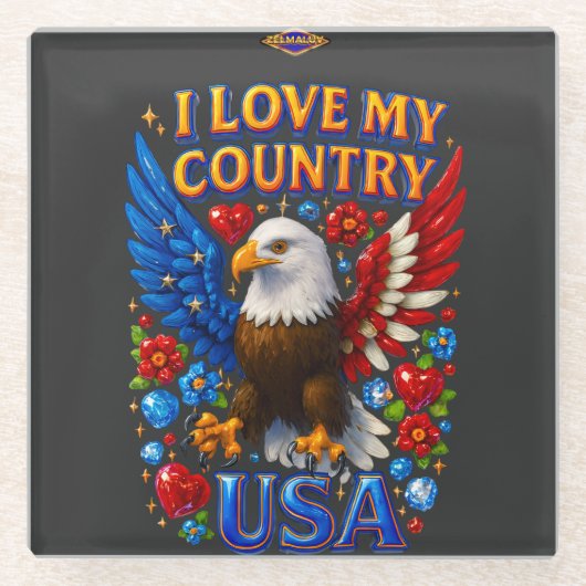 Coaster Design: I Love My Country - USA ガラスコースター (正面)
