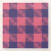 Coaster Hot Pink Magenta Indigo Buffalo Plaid ガラスコースター (正面)
