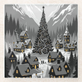 Coaster Silhouette  Snowy Scene ガラスコースター
