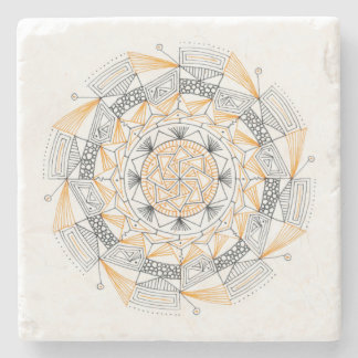 COASTER Stone Marble w/ Mandala Design Orange ストーンコースター