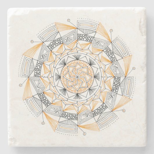 COASTER Stone Marble w/ Mandala Design Orange ストーンコースター (正面)