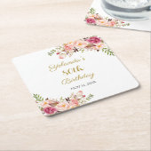 Coasters Adult 80th Birthday Floral Birthday Party スクエアペーパーコースター (アングル)