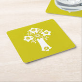 Coasters Floral Cross Yellow スクエアペーパーコースター (アングル)