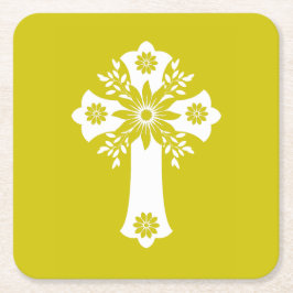 Coasters Floral Cross Yellow スクエアペーパーコースター
