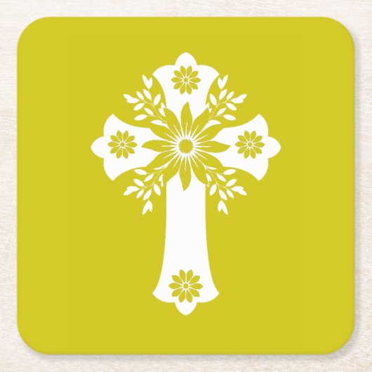 Coasters Floral Cross Yellow スクエアペーパーコースター (正面)