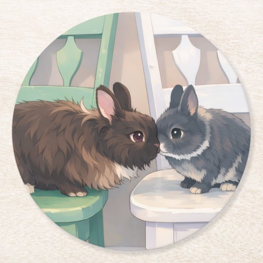 Coasters (Set of 6) Two Rabbits ラウンドペーパーコースター (正面)