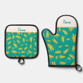 Cobパタパーソナライズされたーンエプロンのコーン 鍋つかみ&鍋敷きセット (正面)