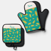 Cobパタパーソナライズされたーンエプロンのコーン 鍋つかみ&鍋敷きセット (正面/裏面)