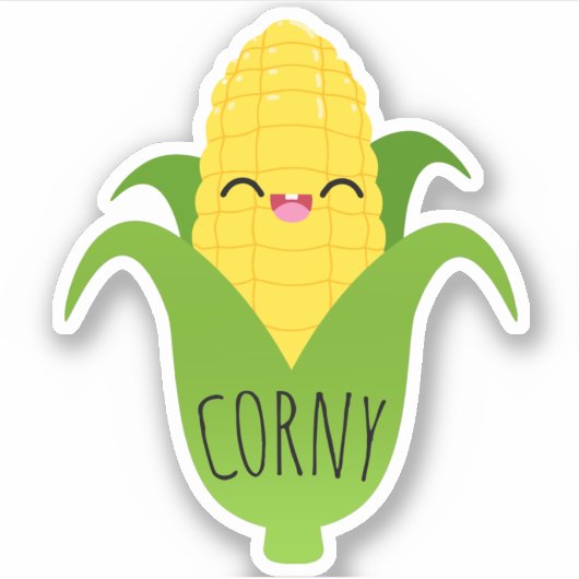 Cob FoodieステッカーのCornyかわいいコーン シール (正面)