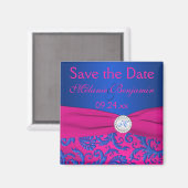 Cobaltと明るい赤紫色ダマスク日付磁石を保存 マグネット (正面/裏面)