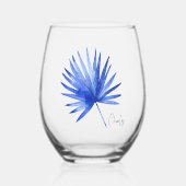 Cobaltエレガント Tropical Palm Leafの微妙な名前 ステムなしワイングラス (正面)