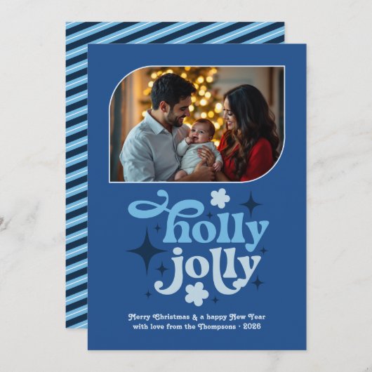 Cobalt応援ブルーモダンクリスマスフォト シーズンカード (正面/裏面)