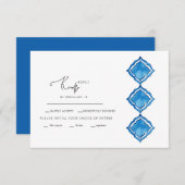 Cobalt 地中海の Blue Tile Wedding RSVPカード (正面/裏面)