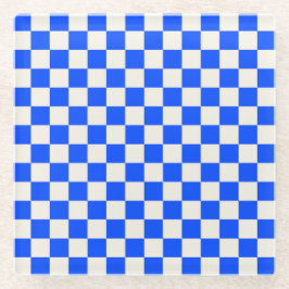Cobalt and cream checkerboard pattern ガラスコースター