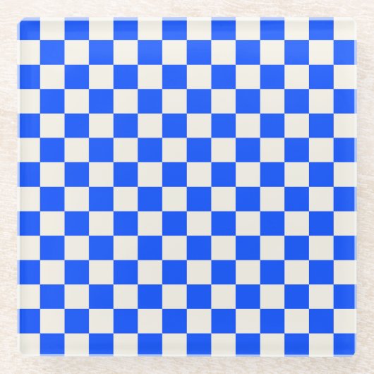 Cobalt and cream checkerboard pattern ガラスコースター (正面)