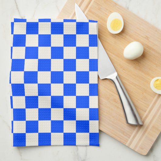 Cobalt and cream checkerboard pattern キッチンタオル (四つ折り)