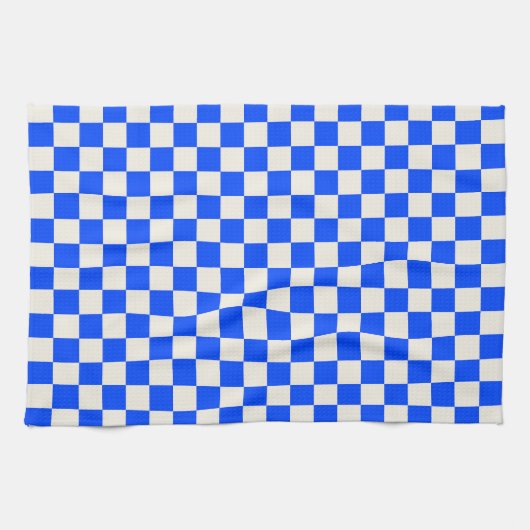 Cobalt and cream checkerboard pattern キッチンタオル (横)
