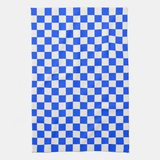 Cobalt and cream checkerboard pattern キッチンタオル (縦)