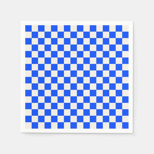 Cobalt and cream checkerboard pattern スタンダードカクテルナプキン (正面)