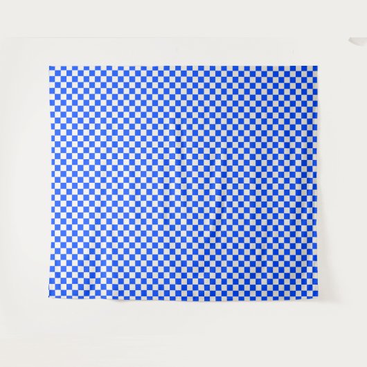 Cobalt and cream checkerboard pattern タペストリー (正面(横))
