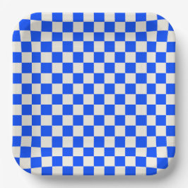 Cobalt and cream checkerboard pattern ペーパープレート