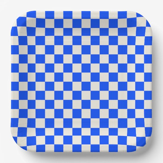 Cobalt and cream checkerboard pattern ペーパープレート (正面)