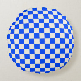 Cobalt and cream checkerboard pattern ラウンドクッション