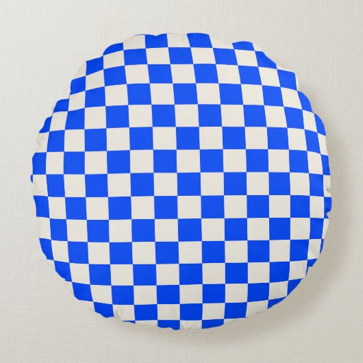 Cobalt and cream checkerboard pattern ラウンドクッション (正面)