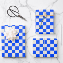 Cobalt and cream checkerboard pattern ラッピングペーパーシート