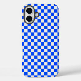 Cobalt and cream checkerboard pattern iPhone 16 plusケース