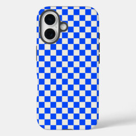 Cobalt and cream checkerboard pattern iPhone 16ケース