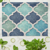 Cobalt and Teal Quatrefoil - Mediterranean Mosaic キッチンタオル (折り畳み)