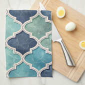 Cobalt and Teal Quatrefoil - Mediterranean Mosaic キッチンタオル (四つ折り)