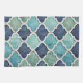 Cobalt and Teal Quatrefoil - Mediterranean Mosaic キッチンタオル (横)
