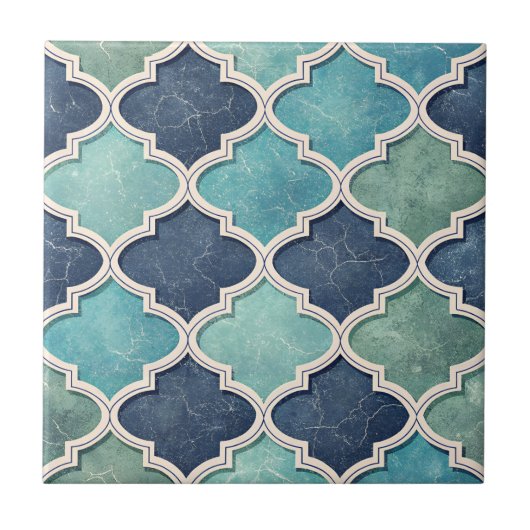 Cobalt and Teal Quatrefoil - Mediterranean Mosaic タイル (正面)