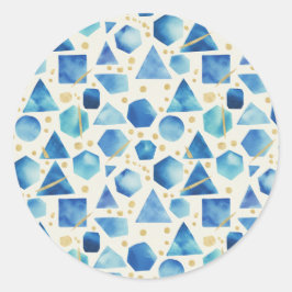Cobalt & Azure Watercolor Geometric Shapes & Gold ラウンドシール