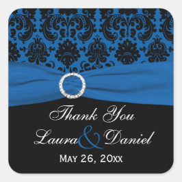 Cobalt BlueおよびBlack Damask 1.5インチスクエアステッカー スクエアシール