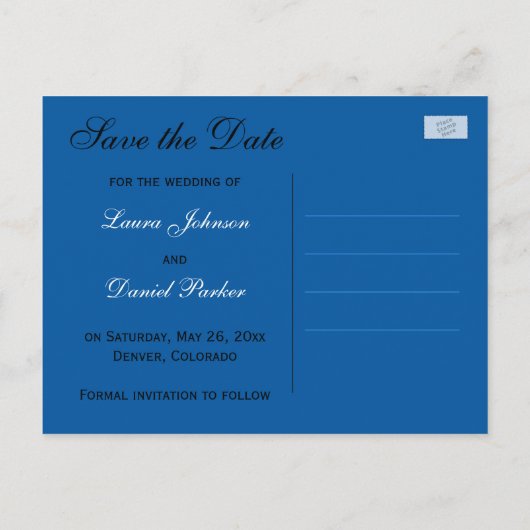 Cobalt BlueとBlack Damask日付カードを保存 案内ポストカード (裏面)