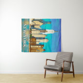 Cobalt BlueとTanのニューヨーク・スカイライン タペストリー (インサイチュ(横))